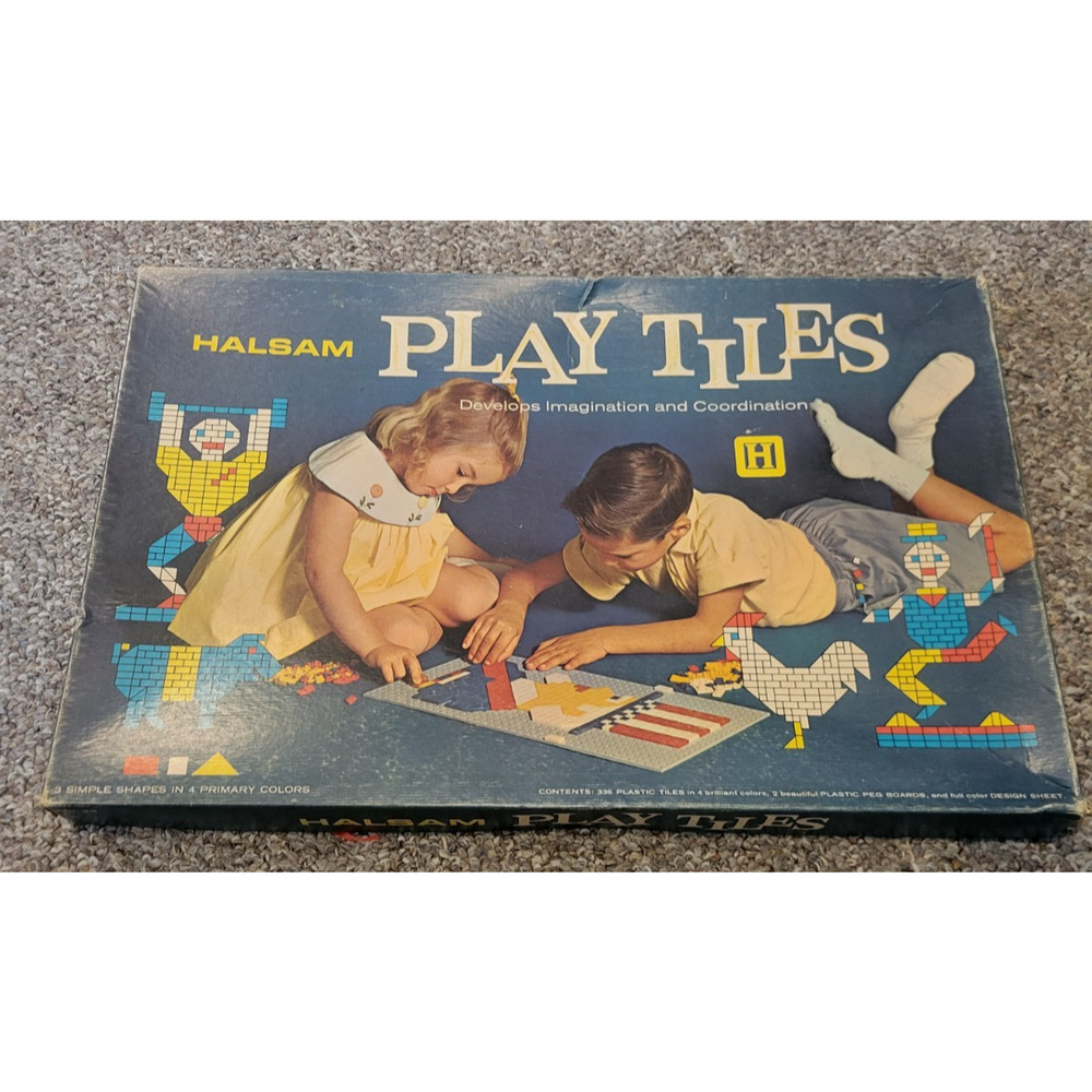 Vtg Halsam Play Tiles Game Tile & Peg Imagination Building GamePeg Board #23